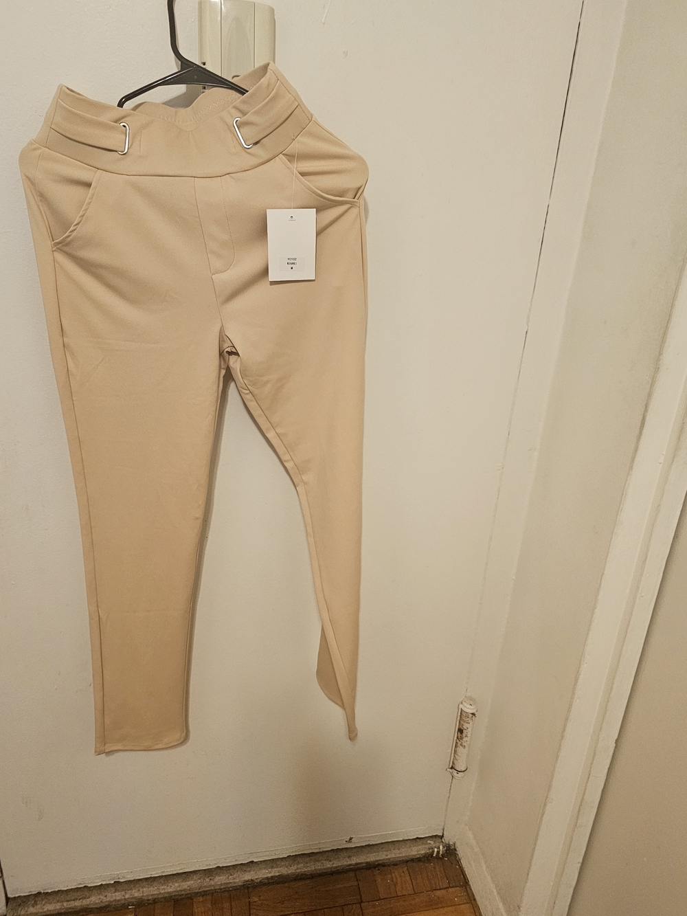 New Mix Neutral Beige Ponte Belted High-Rise Pants